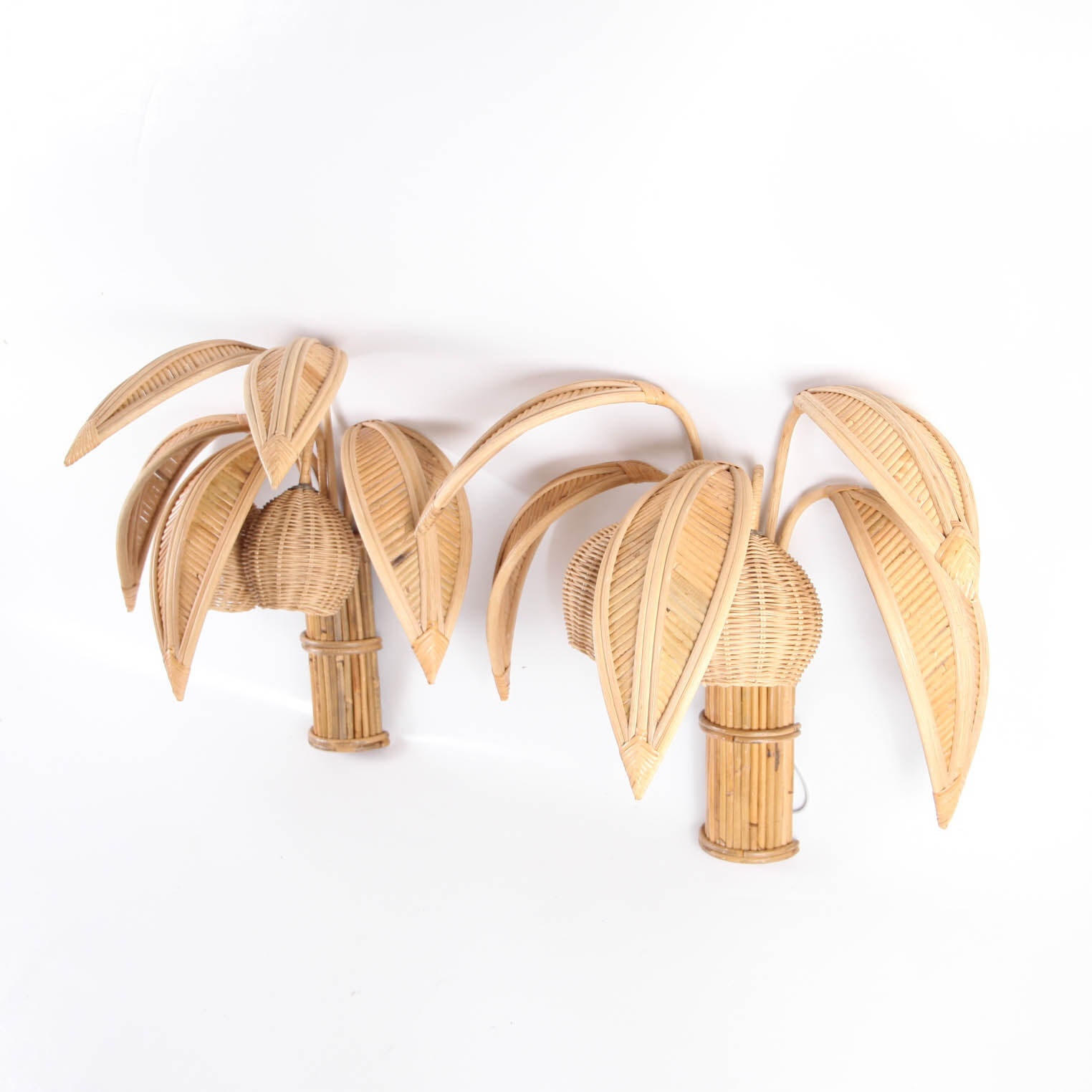 Pair of rattan coconut sconces
