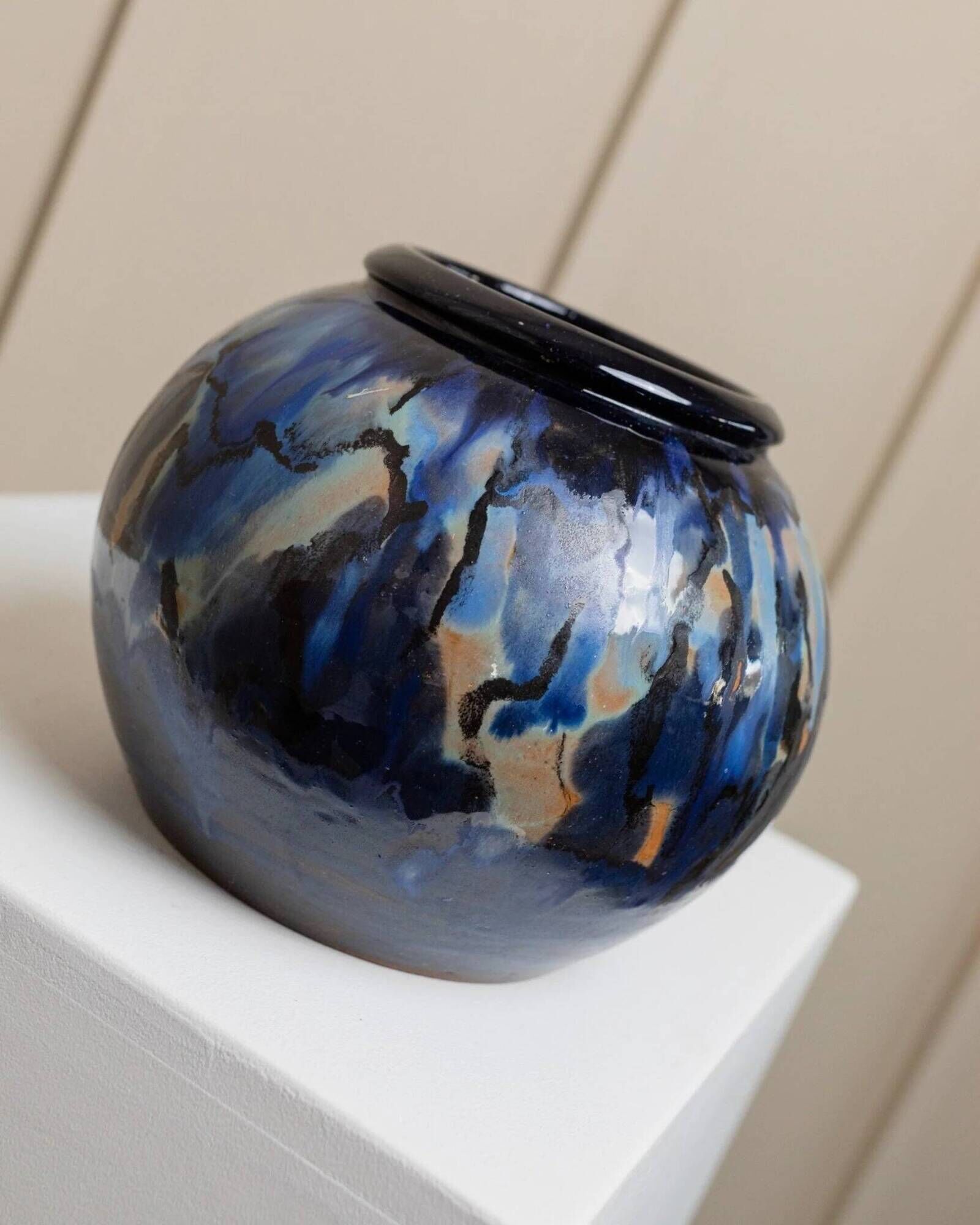 Danish vintage ceramic vase - by Hildegon Als - blue-brown glaze - Mid-Century design from the 1960s