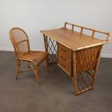 Desk and its rattan chair