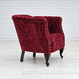 1950s, Danish vintage chair, red cotton/wool fabric, beech wood.