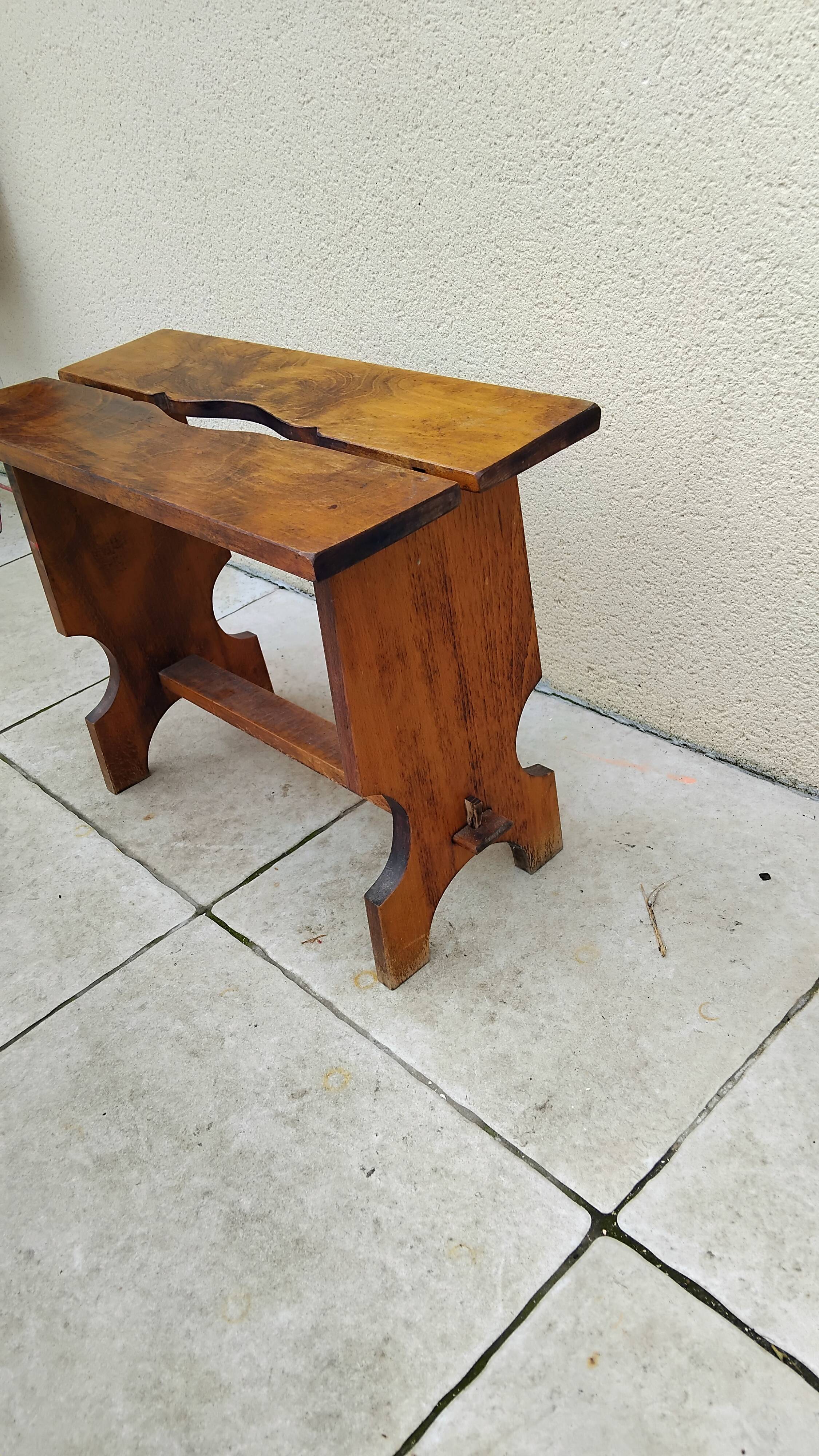 Large vintage solid wood brutalist farmhouse stool