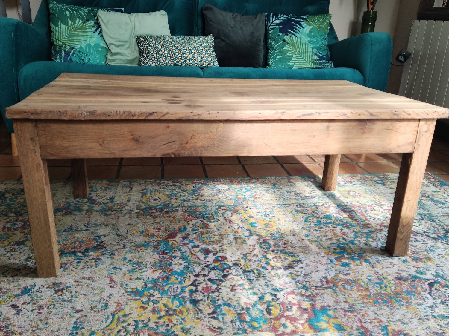 Vintage solid oak farmhouse coffee table 113x64
