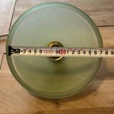 vintage Art Deco suspension in frosted almond green glass with golden trim