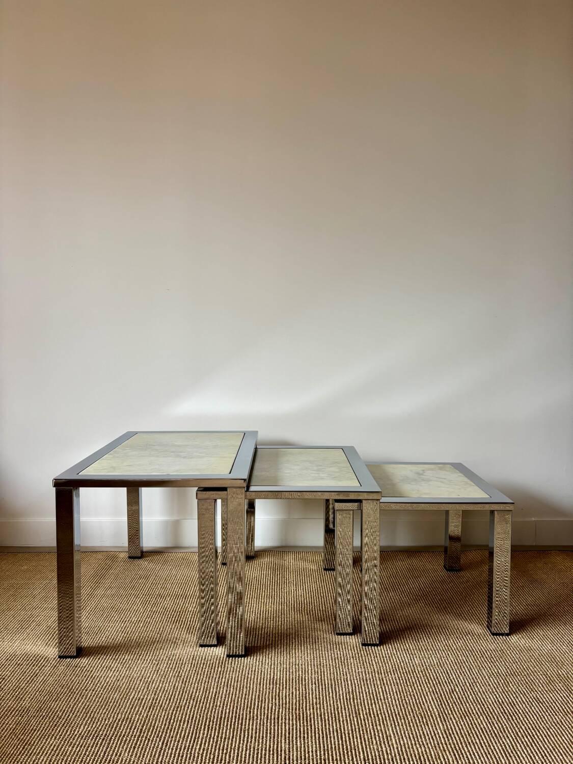3 nesting tables, chrome & marble - 1978