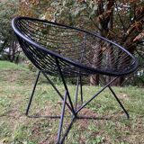 Pair of round chairs in black tubular steel 1960