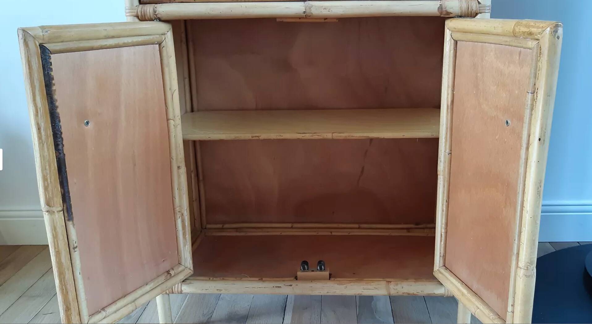 Rattan stand shelf and canning 50s