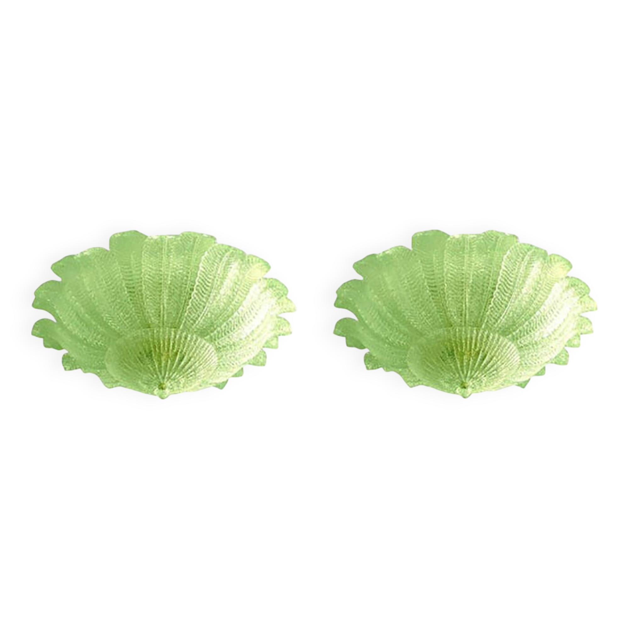 Lot of 2 Mid-Century Modern Style Venetian Green “Leafs” Murano Style Glass
