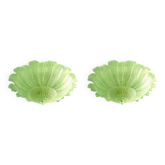 Lot of 2 Mid-Century Modern Style Venetian Green “Leafs” Murano Style Glass