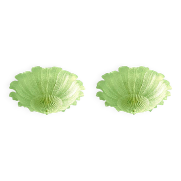 Lot of 2 Mid-Century Modern Style Venetian Green “Leafs” Murano Style Glass