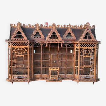 Important bird cage - aviary representing a house early 20th century l 158 cm