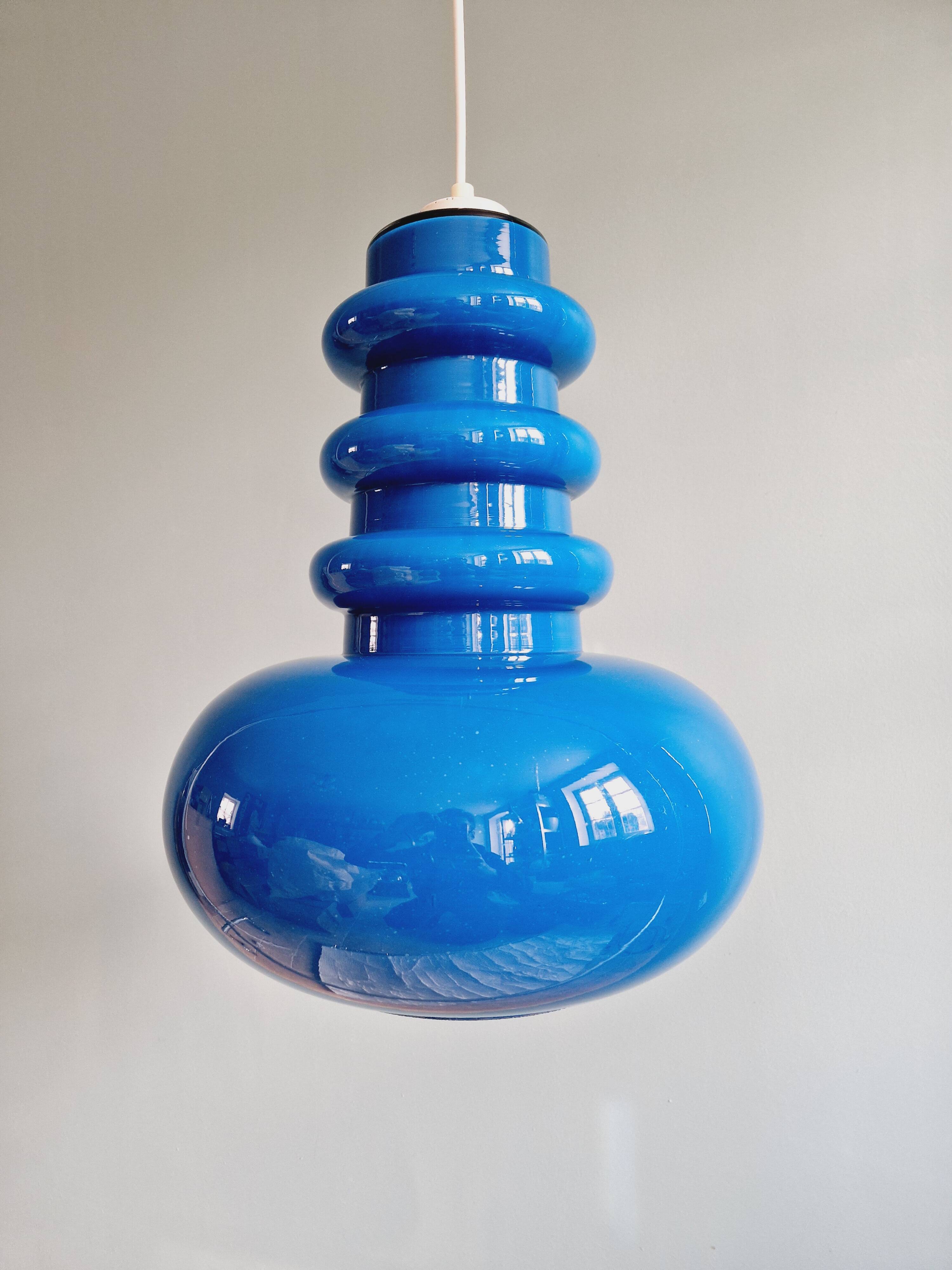 Large Space Age pendant light in blue opaline, 1960s-70s