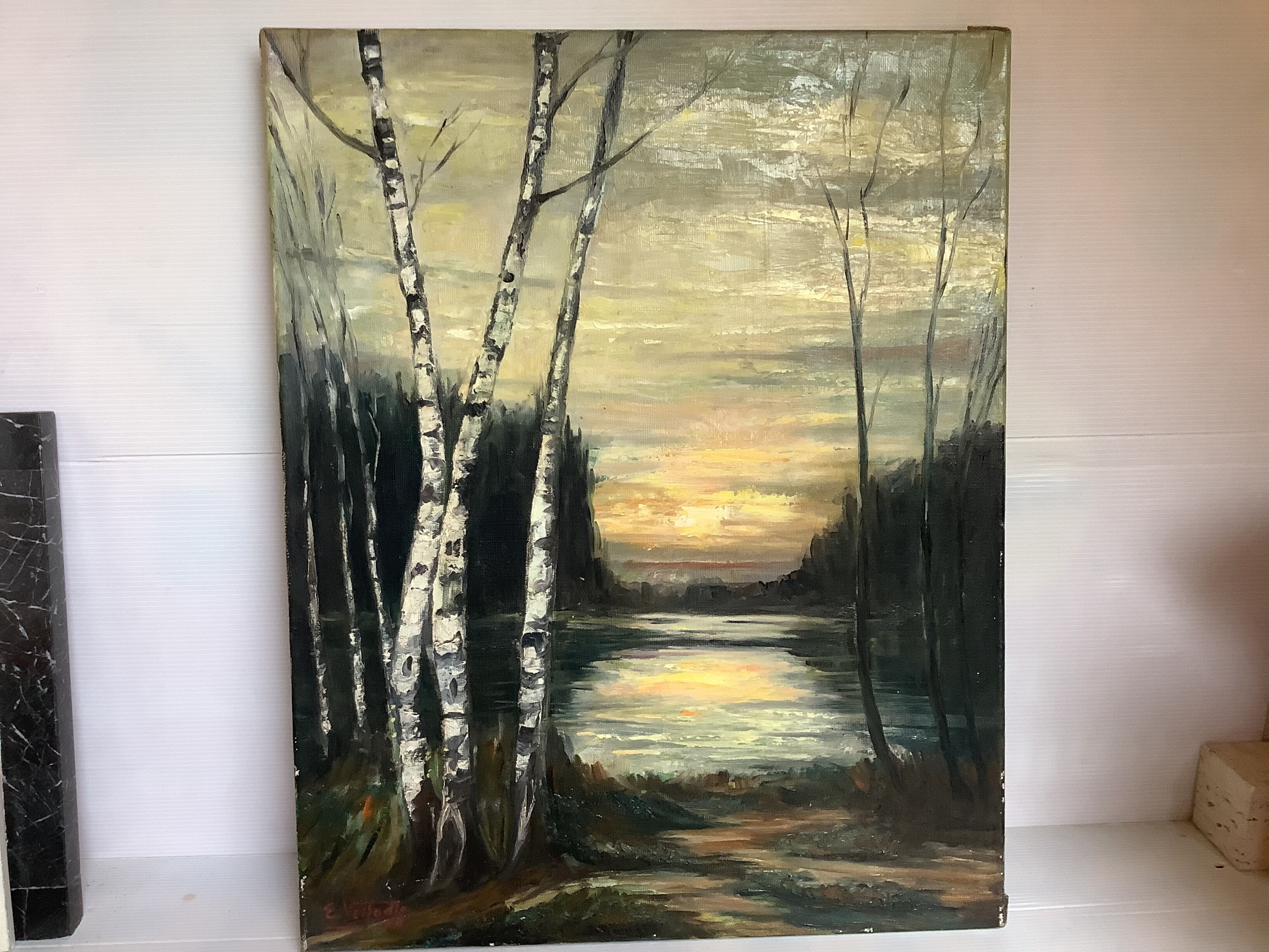 Tableau coucher de soleil huile sur toile signée
