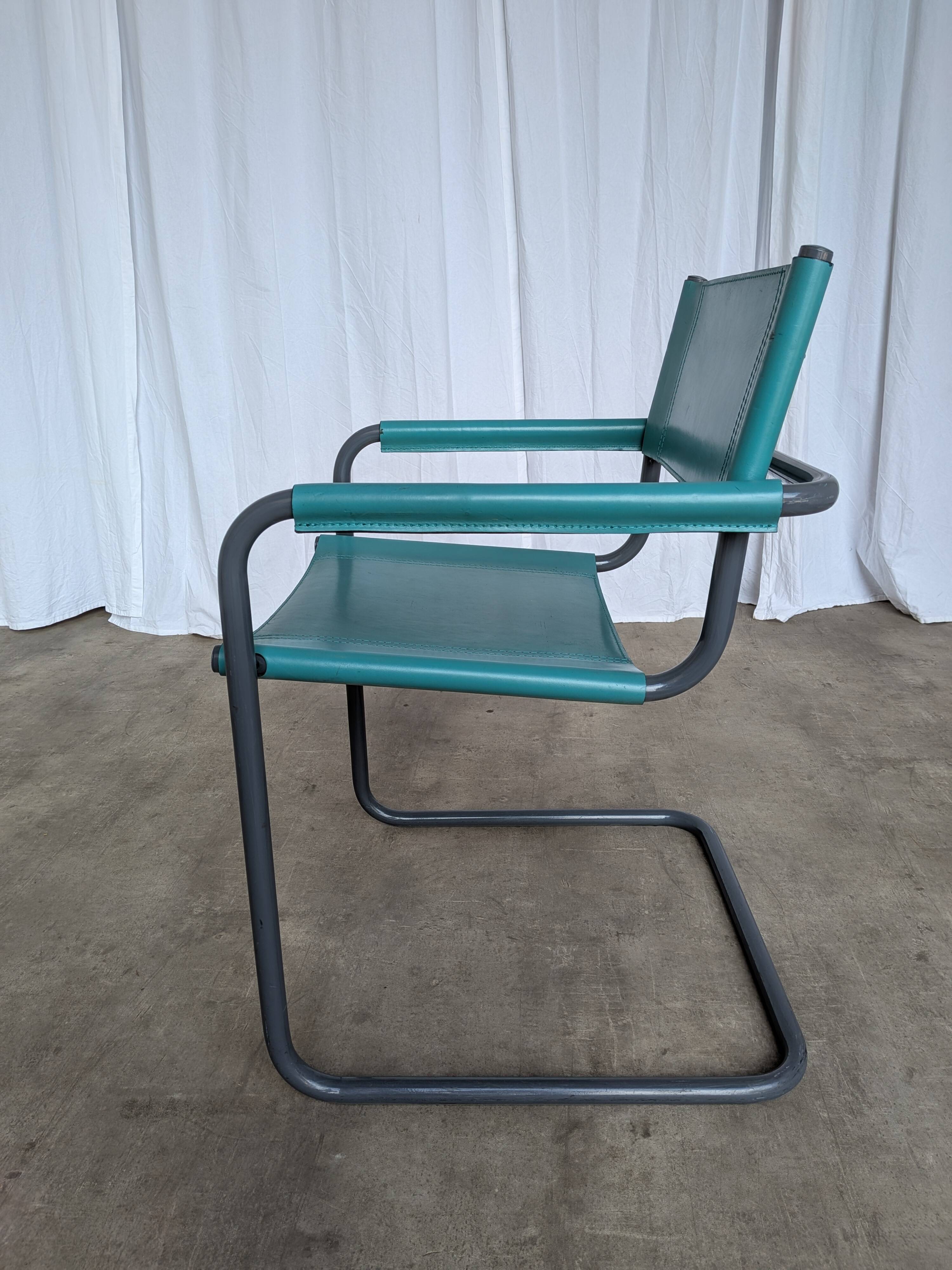 Vintage Mart Stam Style Armchair: Turquoise Leather, Black Chrome Cantileve