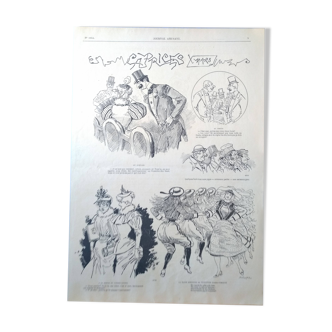 Dessin un croquis  illustrateur mars  issue d'une revue d'époque le journal amusant des années 1890
