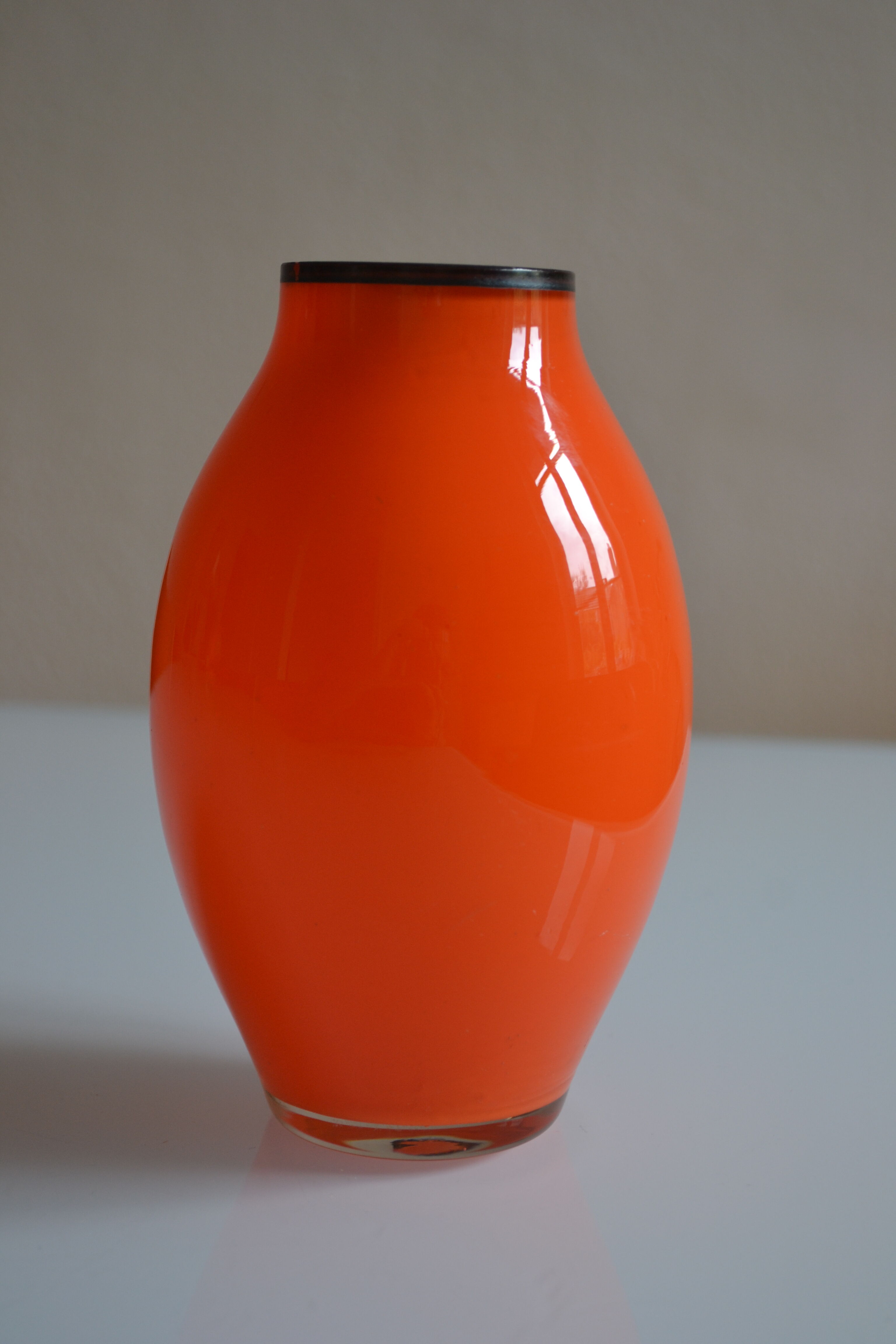 Vase vintage glass orange mouth blow murano italy