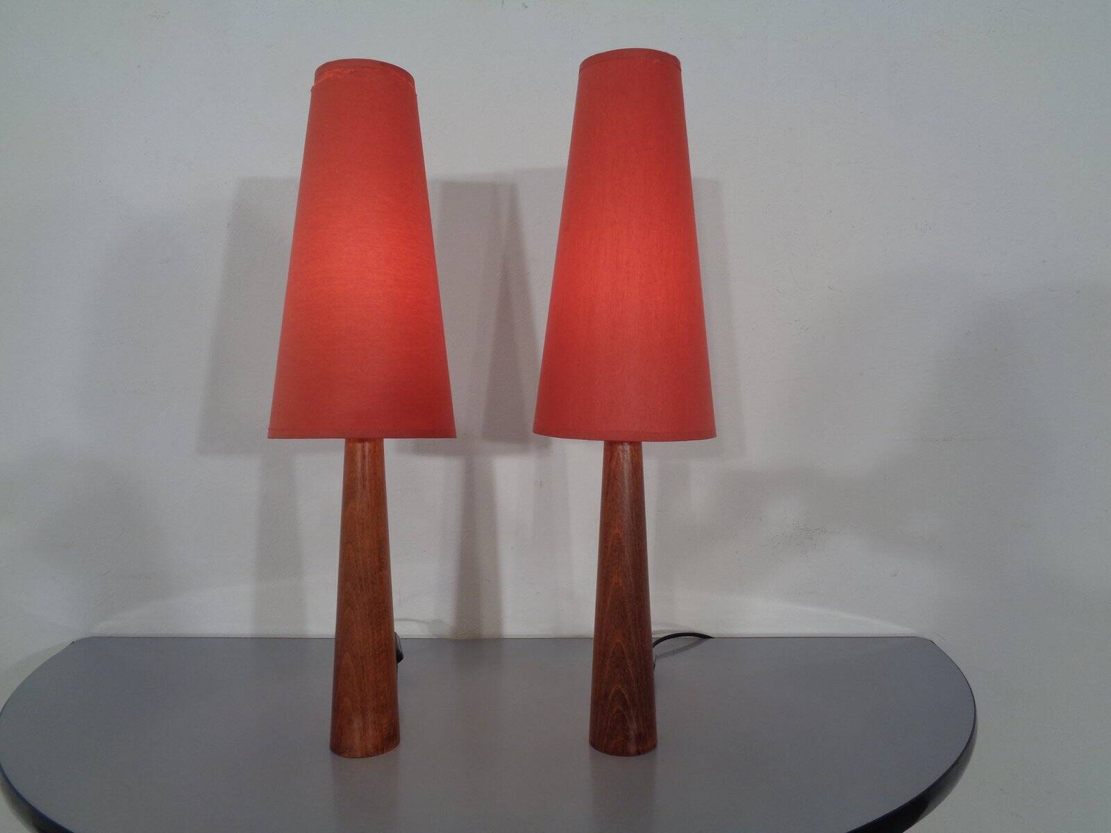 Mid-Century Filigree Danish Teak Table Lamps, 1950s, Set of 2