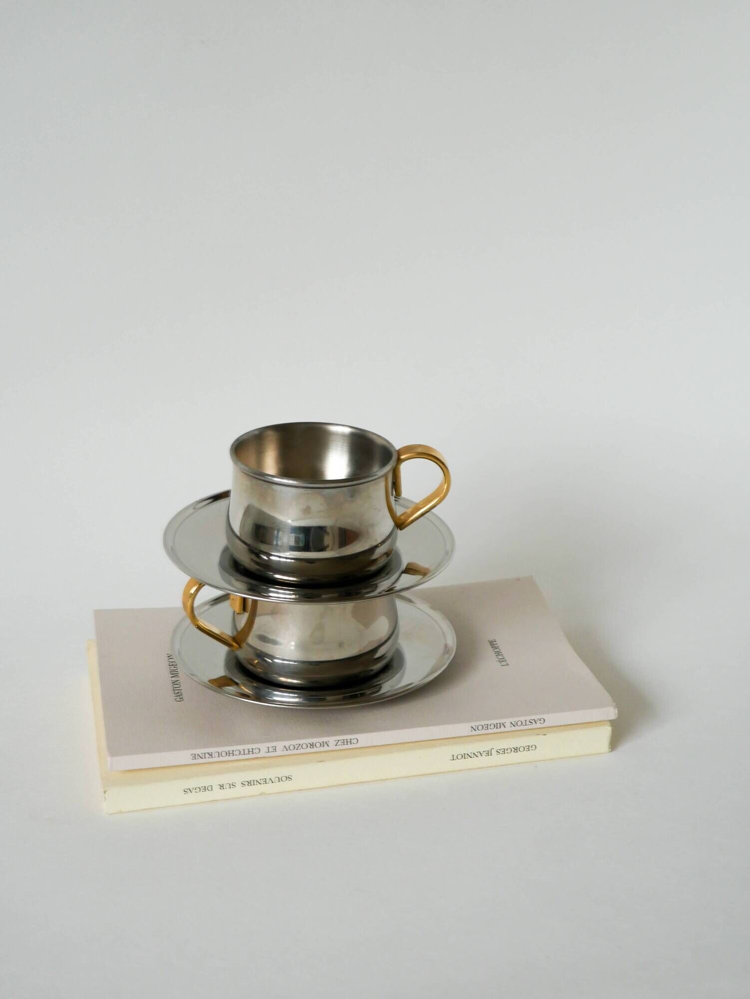 Duo of double-walled stainless steel espresso cups Made in Italy, Design 1970