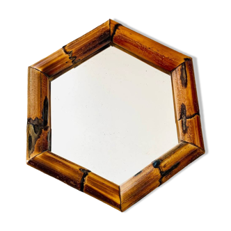 Miroir hexagonal vintage bambou