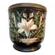 Cache-pot black background, Napoleon III, Paris porcelain: White lilies + Daisies