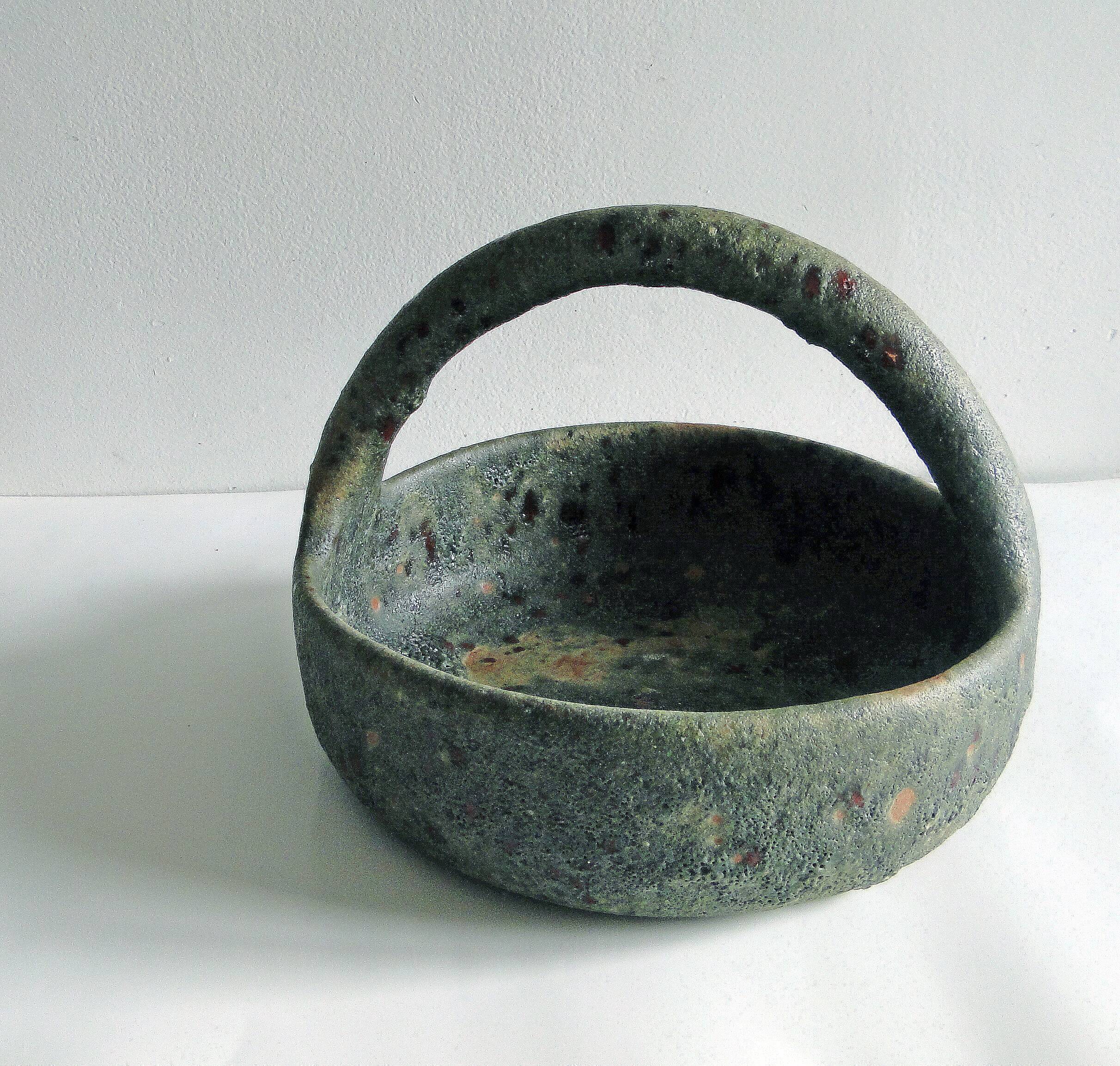 Old terracotta basket signed Campo Piano Orezza Corsican pottery Vintage 1960