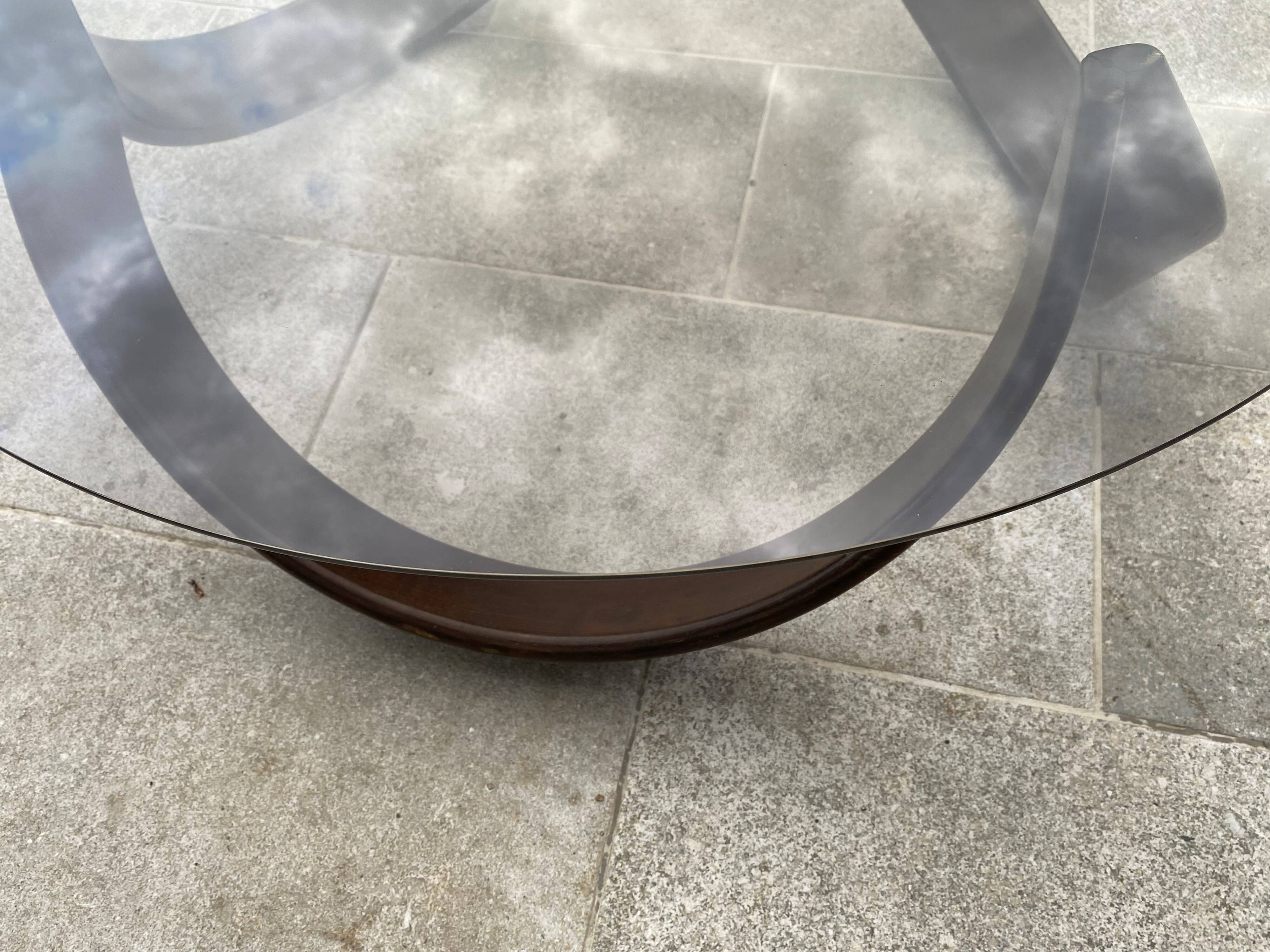 Vintage 1970s organic wood glass round coffee table