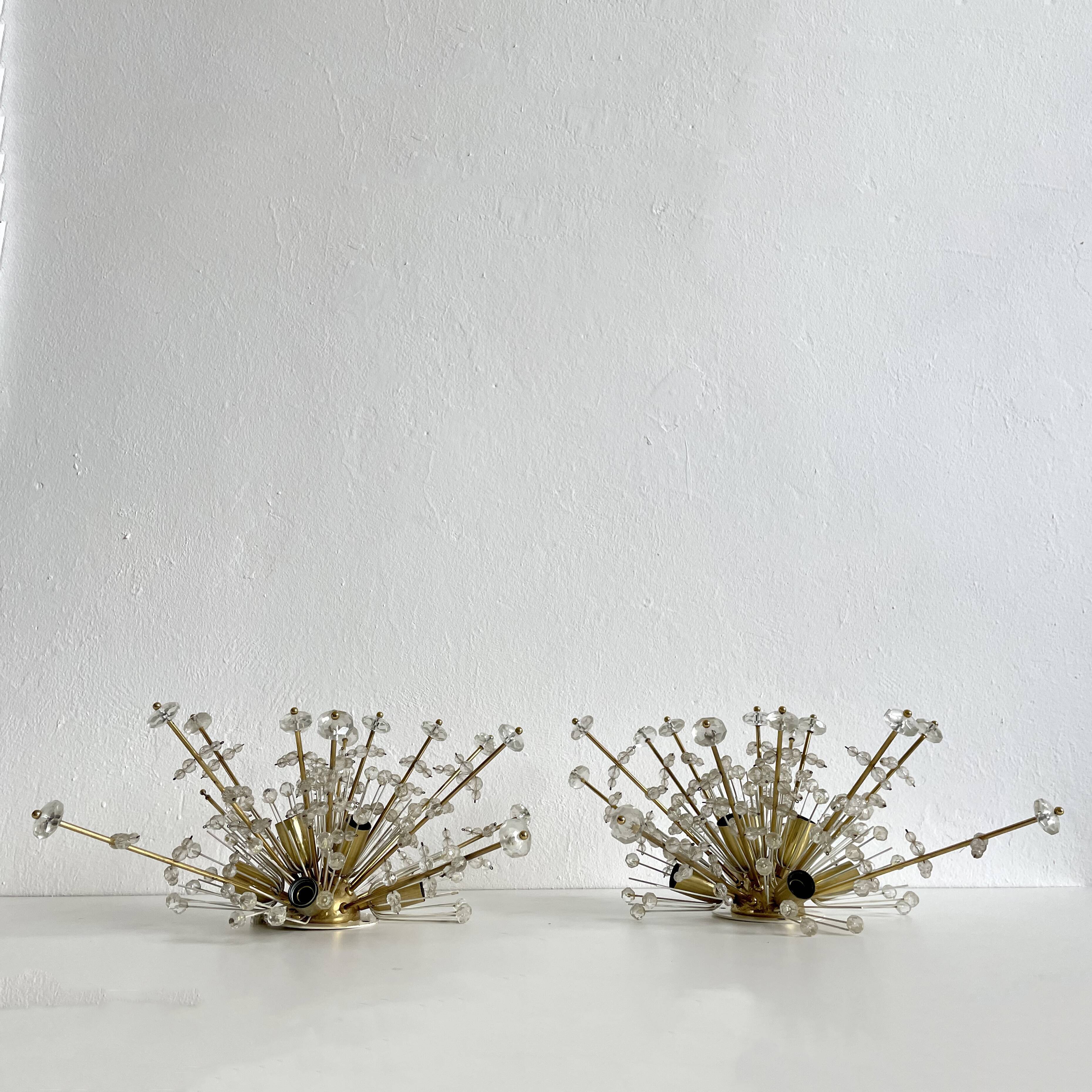 Pair of Snowflake Sputnik Flush Mount Lamps, Austria 1950s