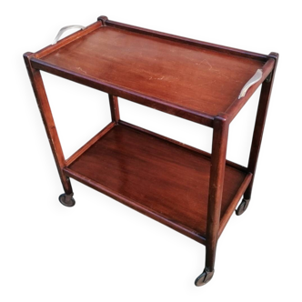 Art Deco wooden serving trolley on wheels.
