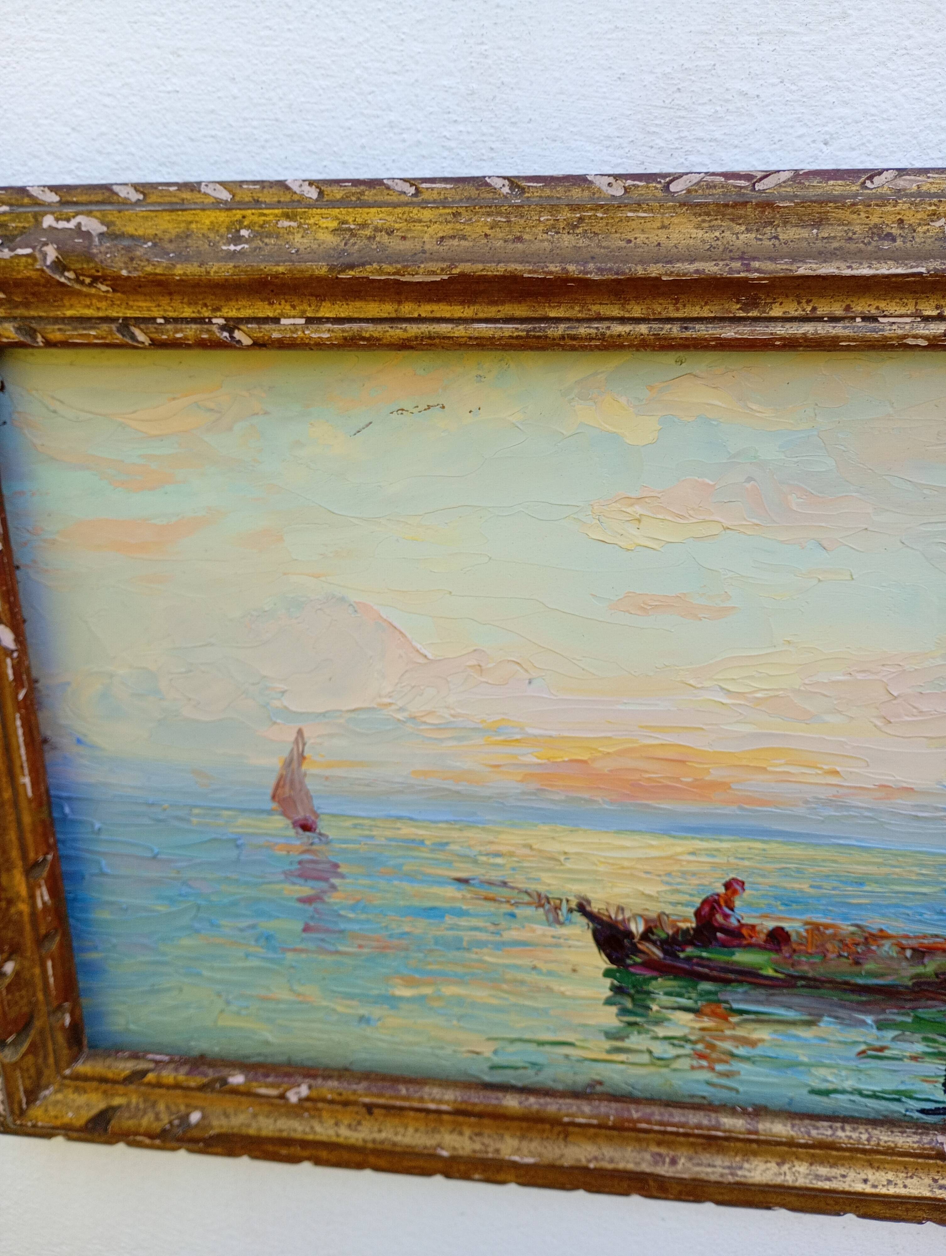Marine italienne – Huile sur panneau signée Italo Giordani