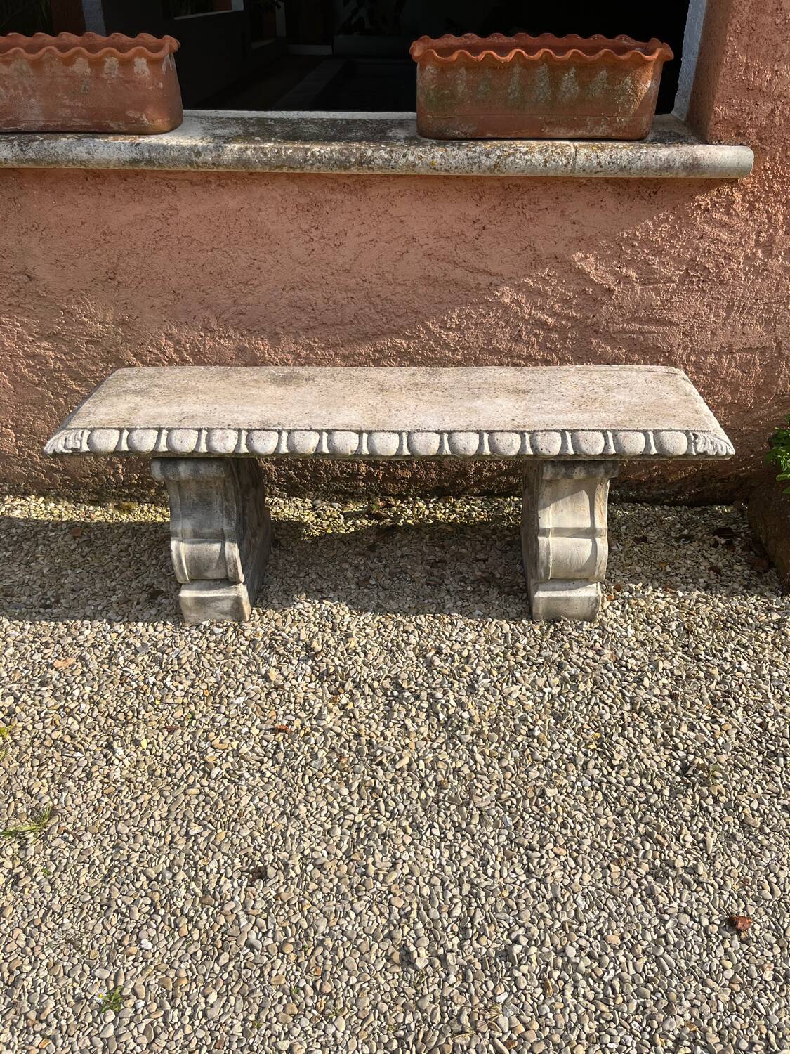 Stone garden bench