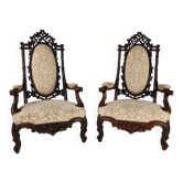 Ensemble de deux fauteuils de style Forêt-Noire par Horrix – 19e siècle