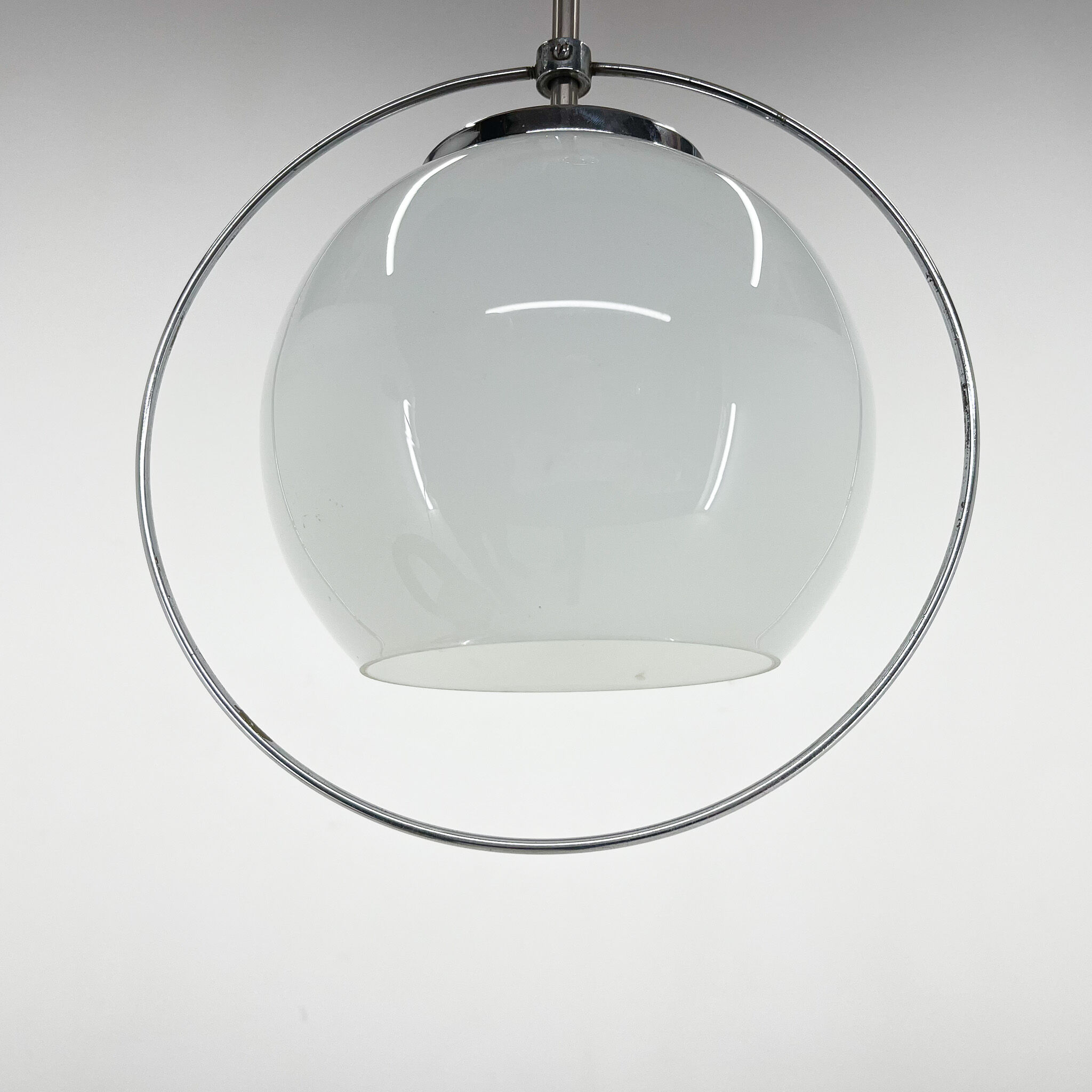 Mid-century milk glass & chrome pendant light