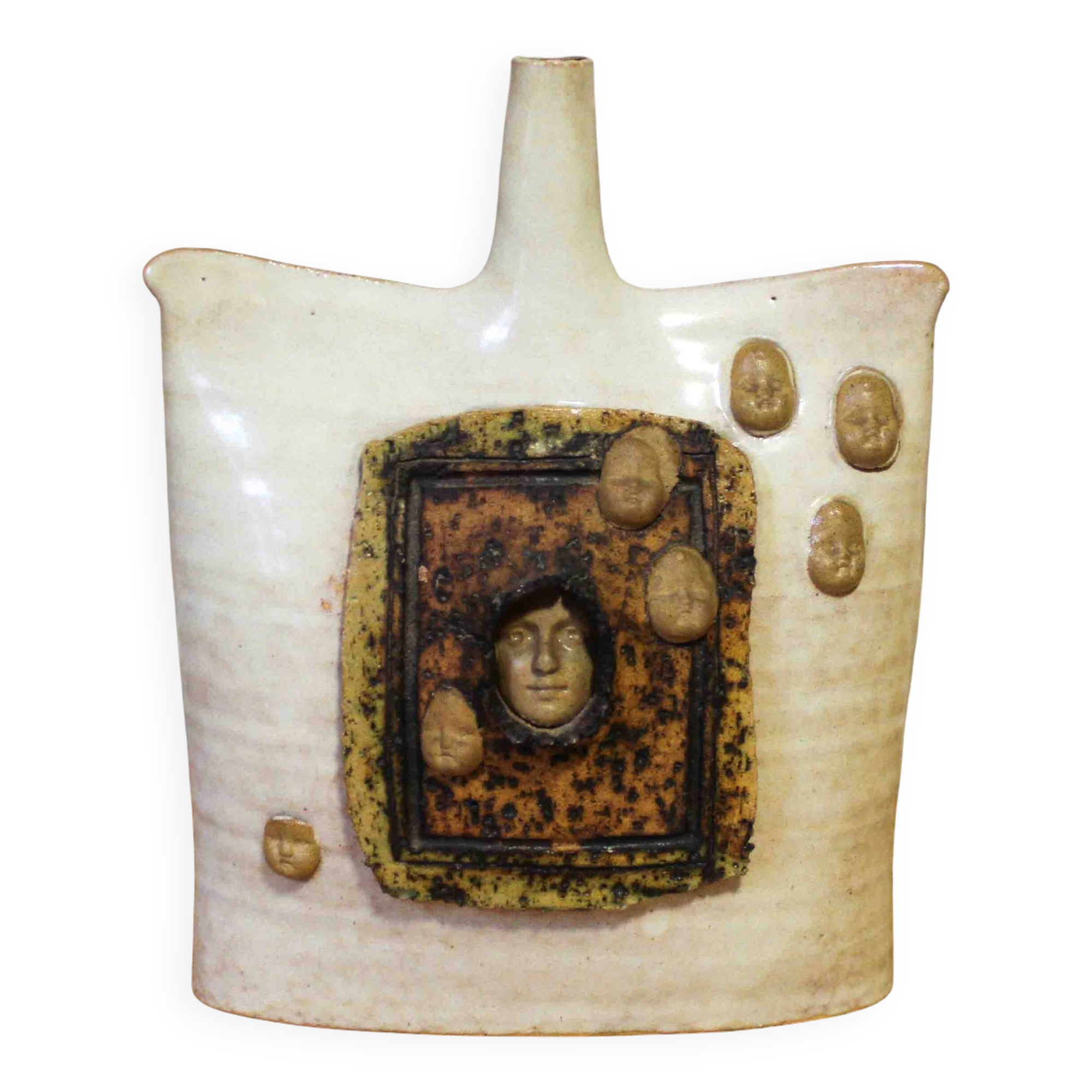 Ceramic soliflore vase with face decoration