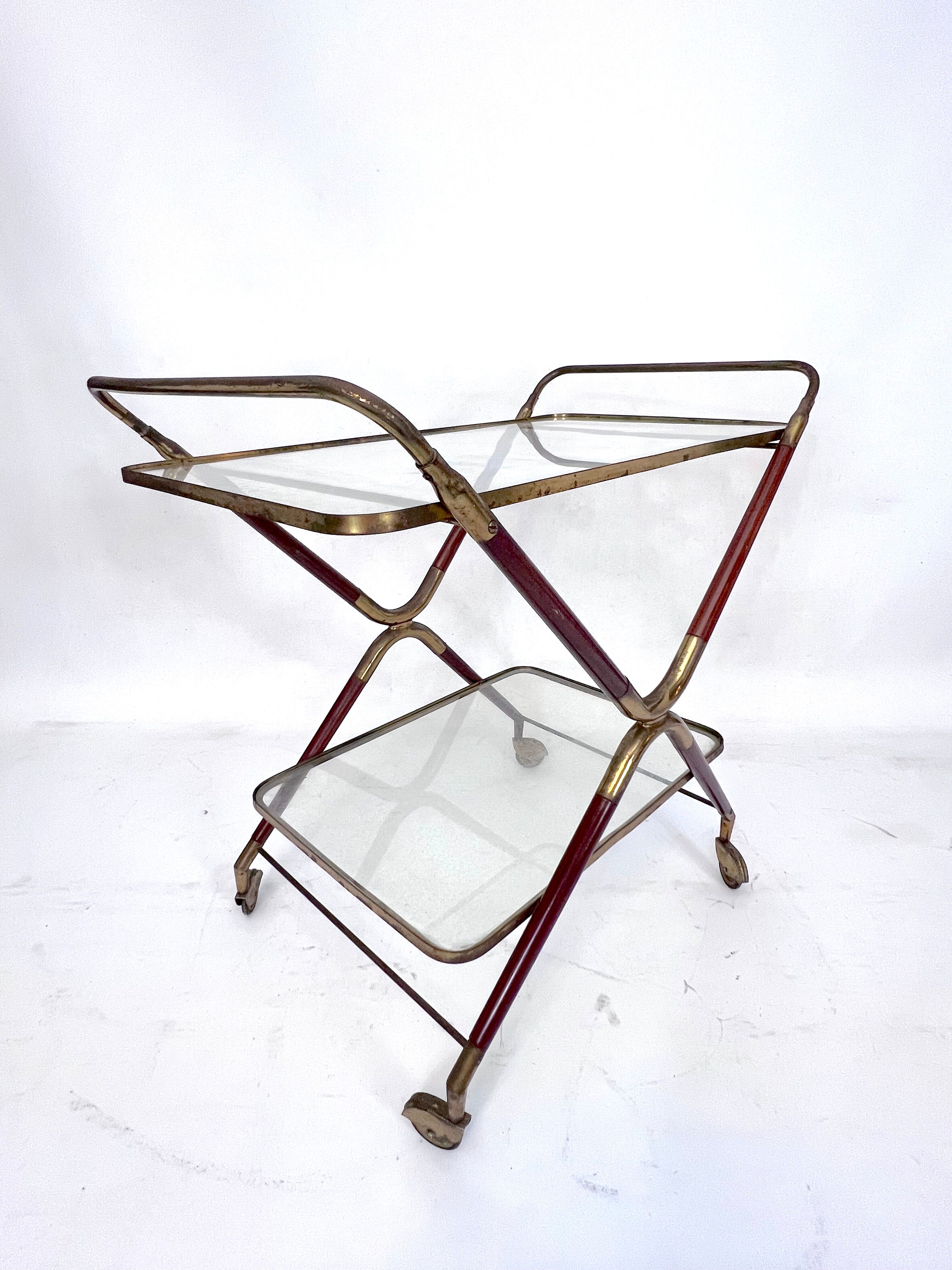 Mid-century brass and wood bar cart, Italy 1950s