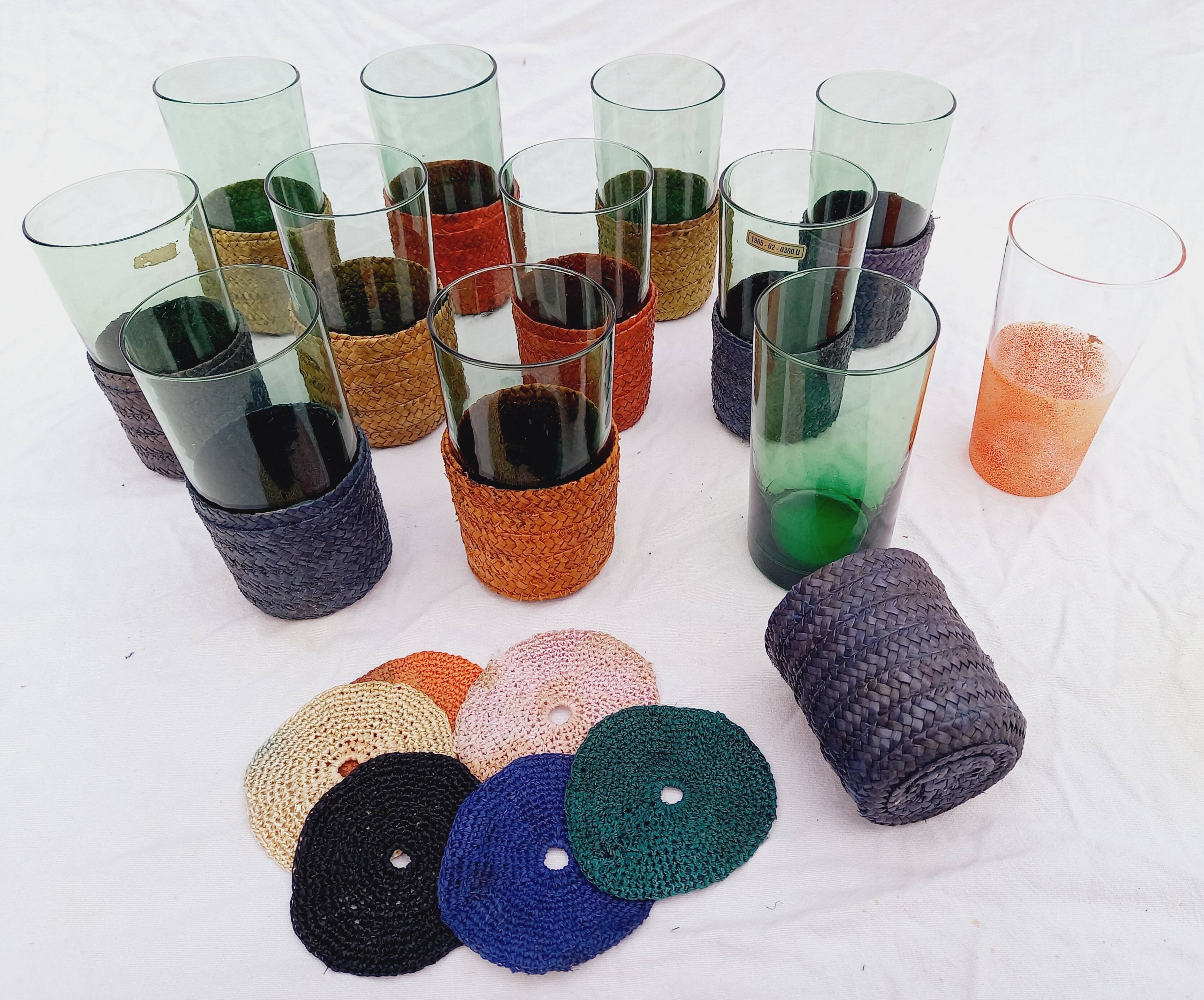 Set of 11 vintage green tinted glasses