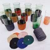 Set of 11 vintage green tinted glasses