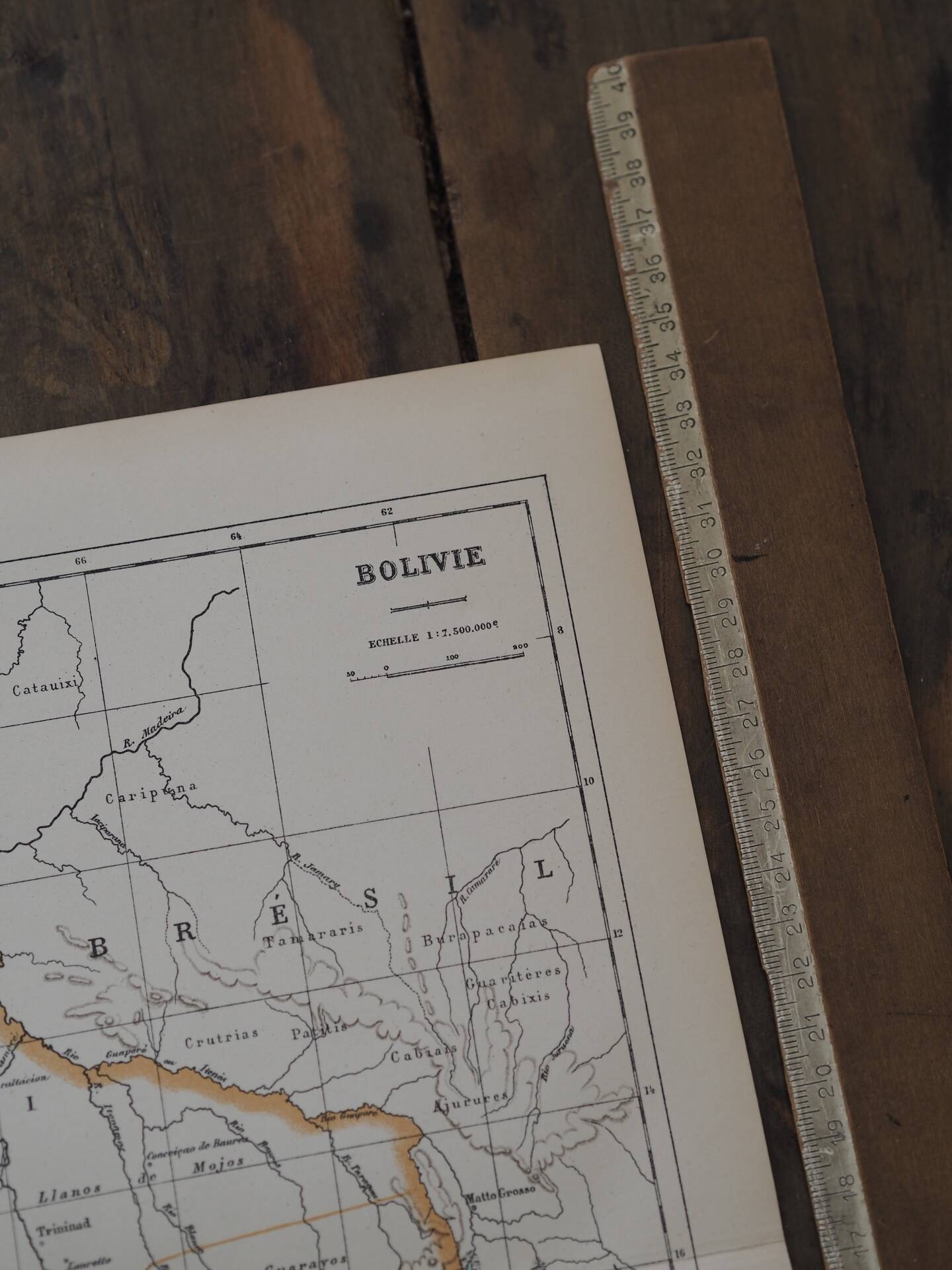 Bolivia, old map 1887 – vintage geographical map.