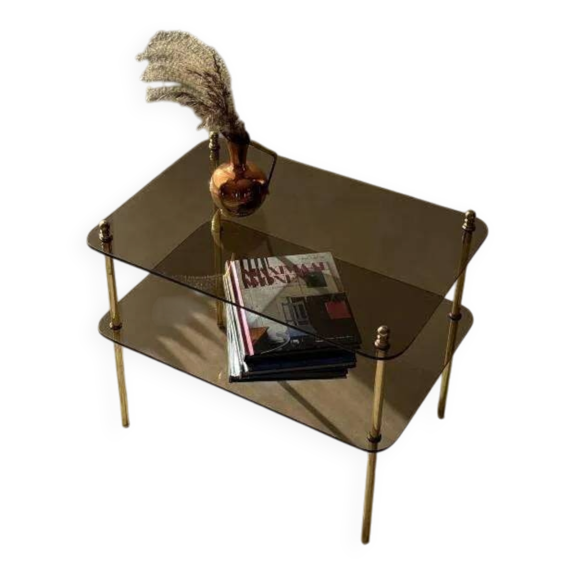 Vintage brass side table with smoked glass, 1970s