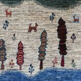 Gabbeh-Style Hand-Knotted Wool Rug with Abstract Landscape – 238×175 cm