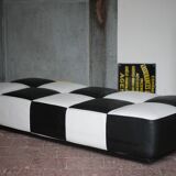 Banquette Roche Bobois cuir damier noir et blanc, banquette basse