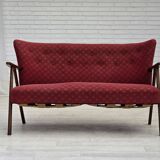 1960s, Danish 2-seater sofa, red furniture fabric, beech wood.