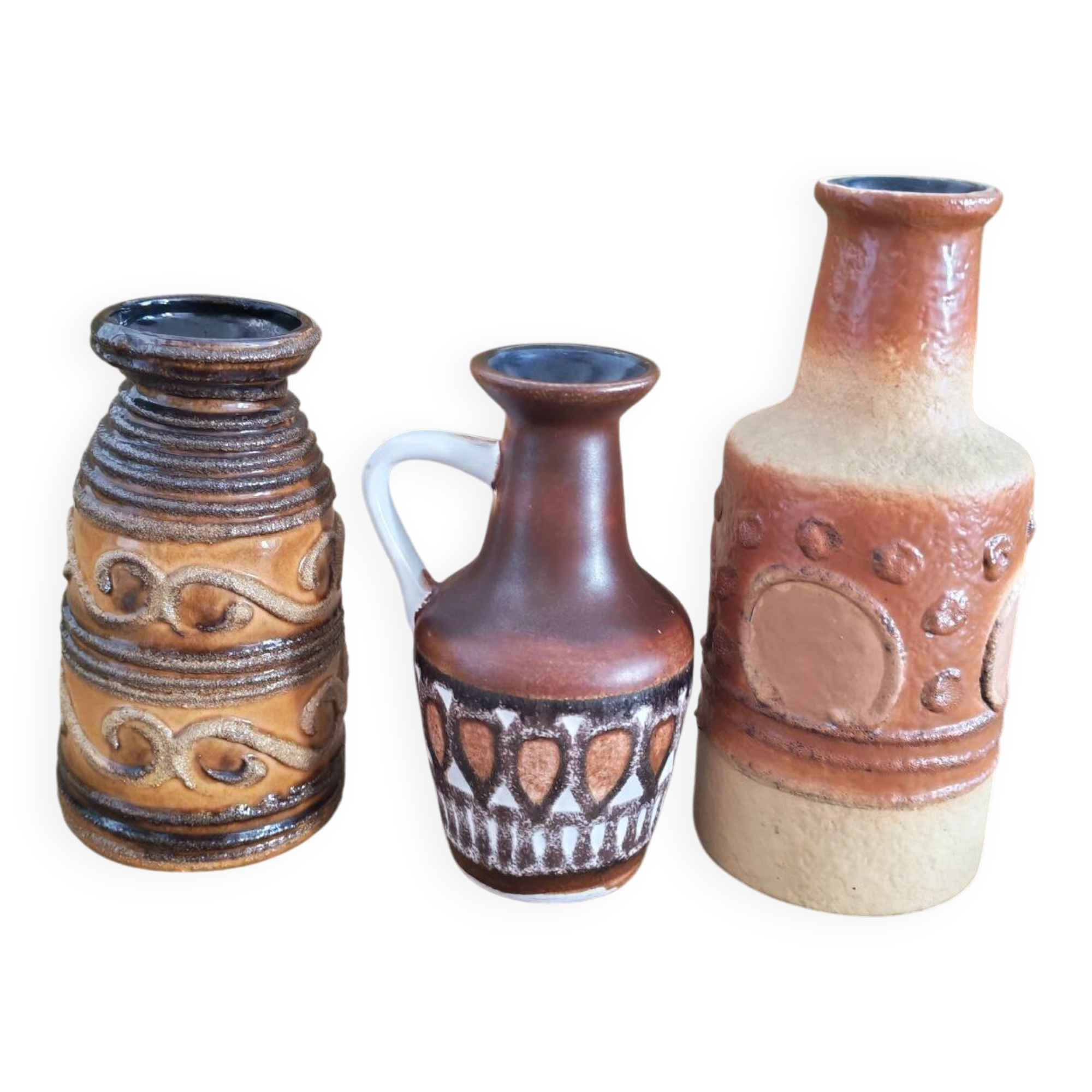 Composition de 3 vases allemandes  style brutaliste 1960