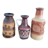 Composition of 3 German vases in brutalist style from the 1960s.