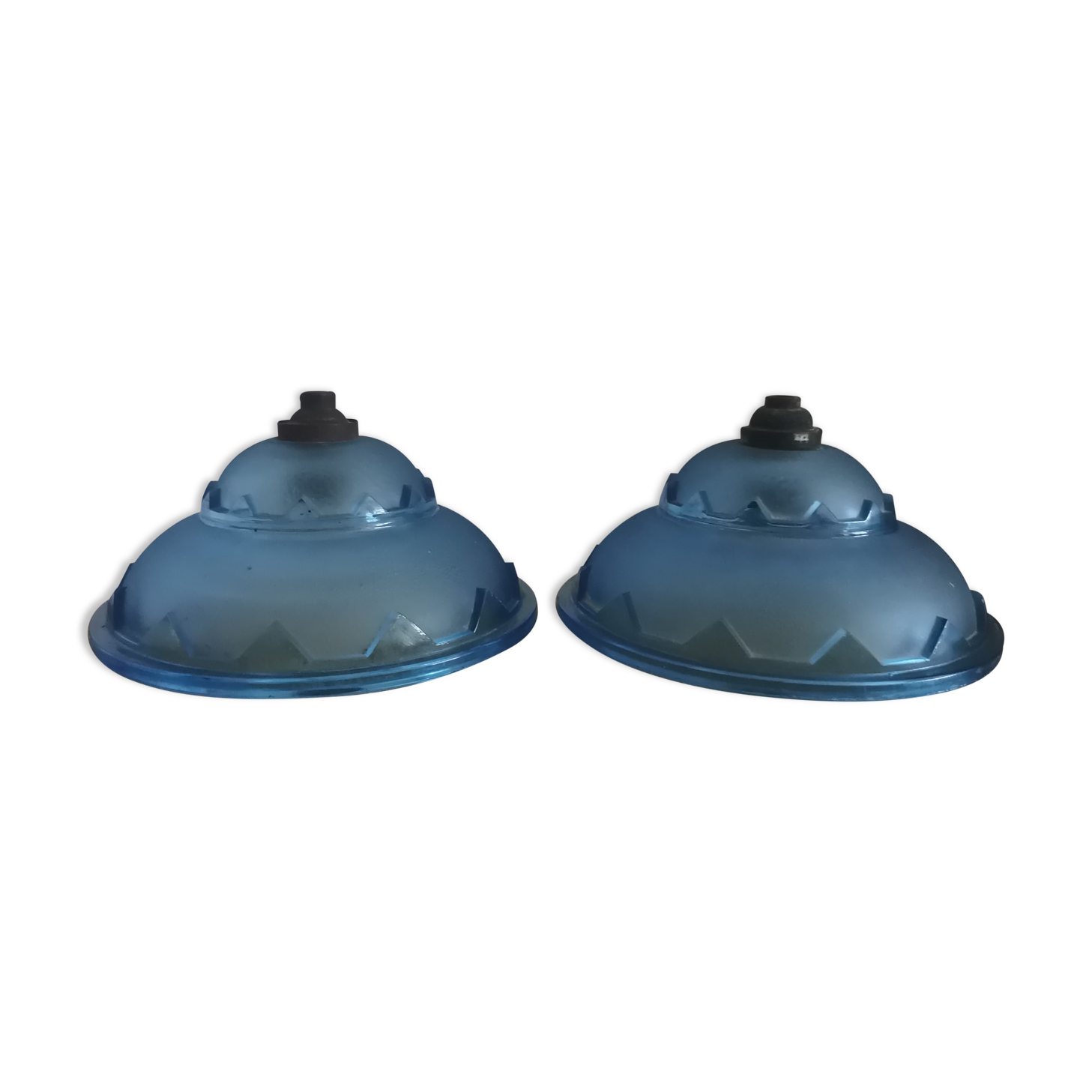 Paire suspensions lampe abat-jour verre bleu