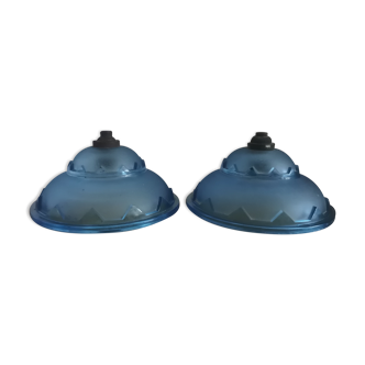 Pair hanging lamp Abat-jour blue glass