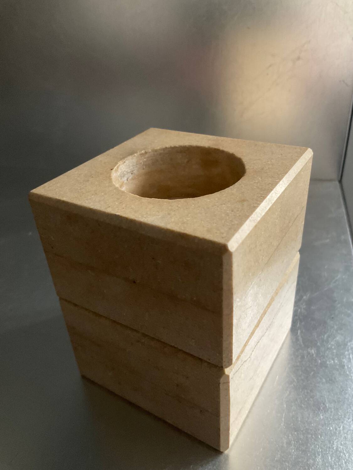 Pair of vintage travertine cube candlesticks from the 70s