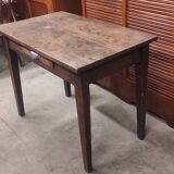 Small rustic children's table in old oak wood with drawer and shell handle