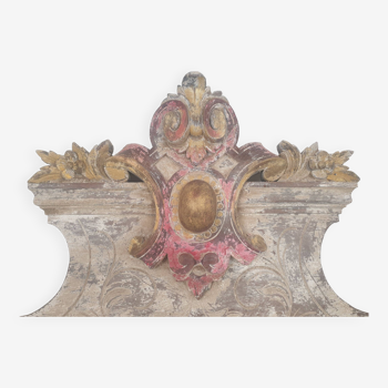 Fronton sculpture sur bois vintage décor de château