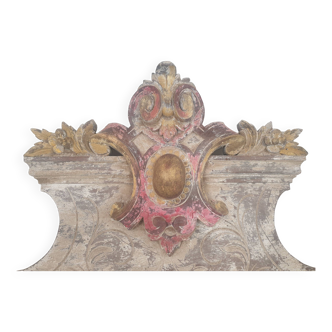 Fronton sculpture sur bois vintage décor de château