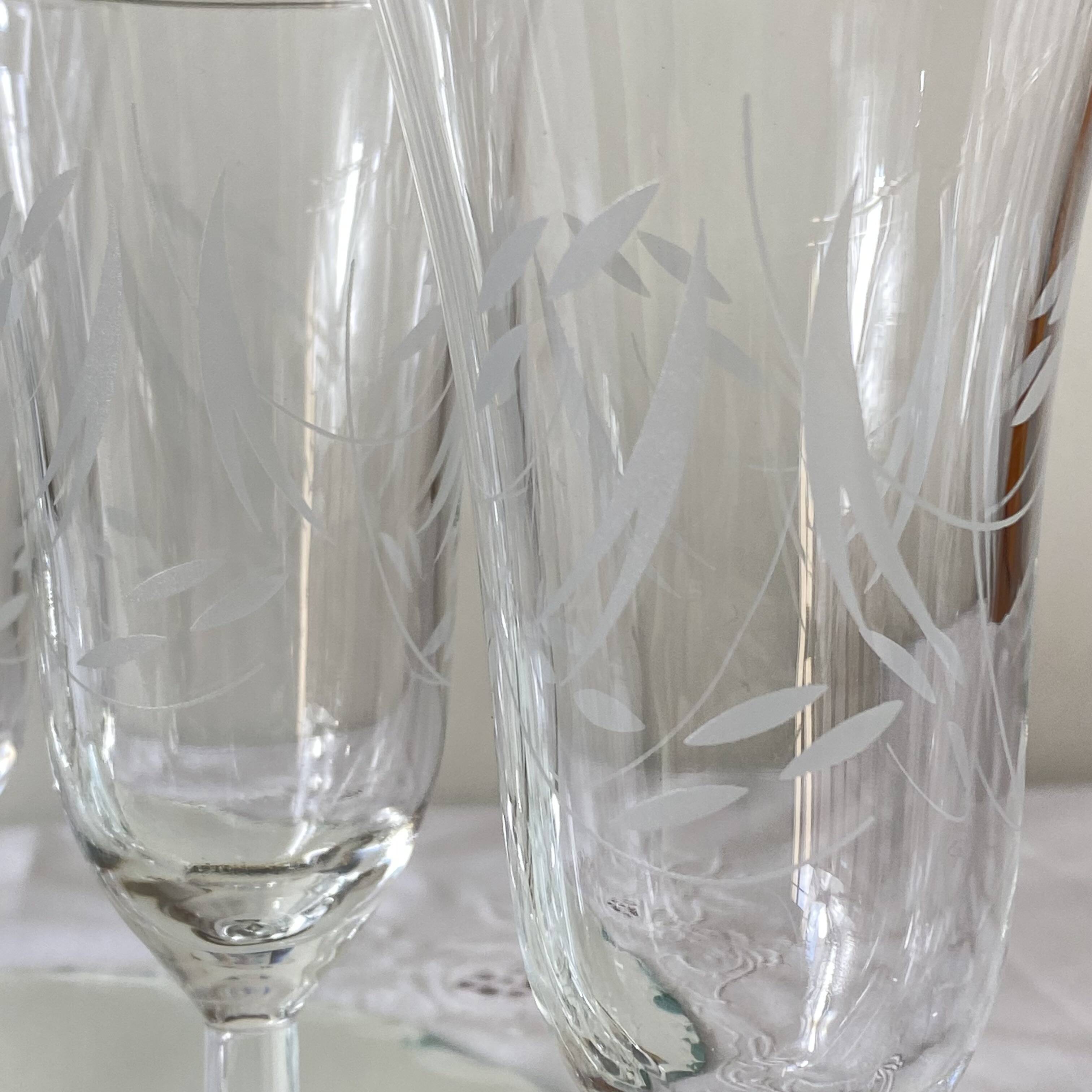 6 engraved antique champagne flutes