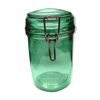 Bocal solidex en verre vert bleuté vintage